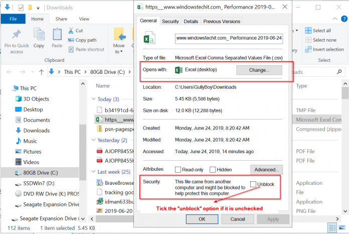 fix-excel-disk-space-error-using-unblock-option