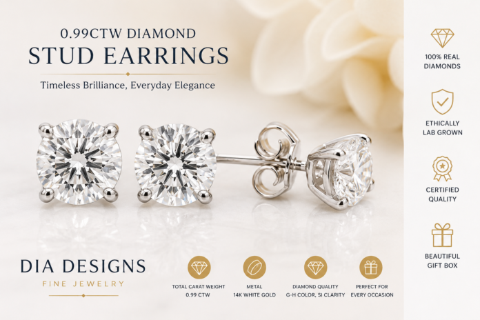 1ct White 14K Gold Diamond Stud Earrings